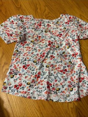 LOFT White Short-Sleeve Floral Tee with Red & Yellow Accents